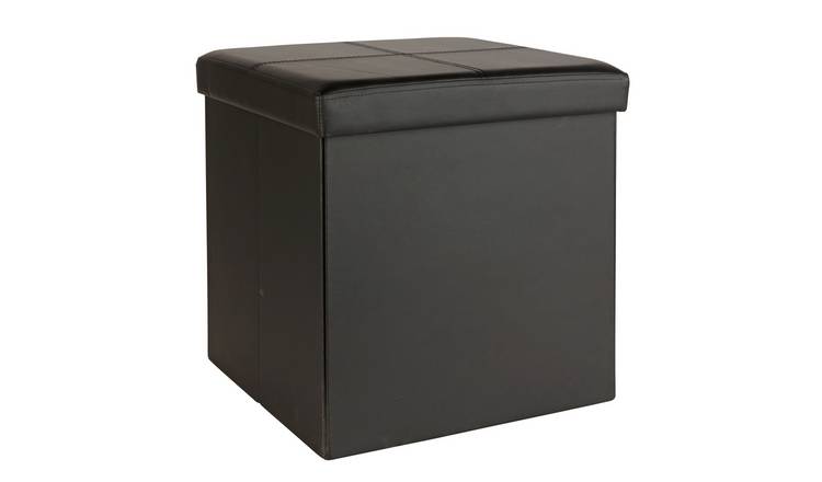 Argos Home Small Faux Leather Stitched Ottoman - Black