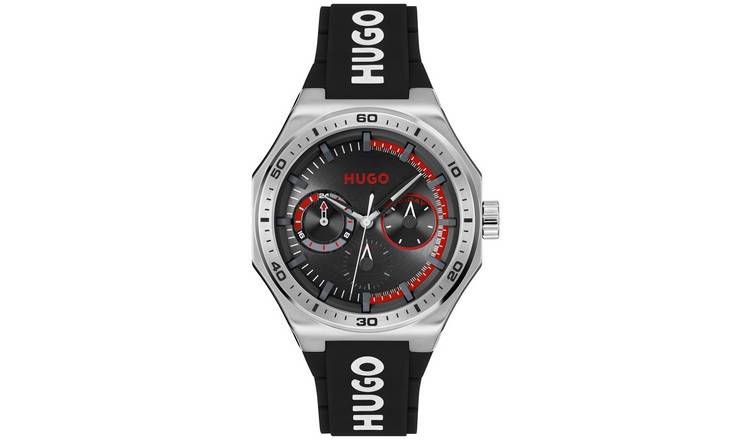HUGO Men's Grail Black Leather Strap Sports Watch