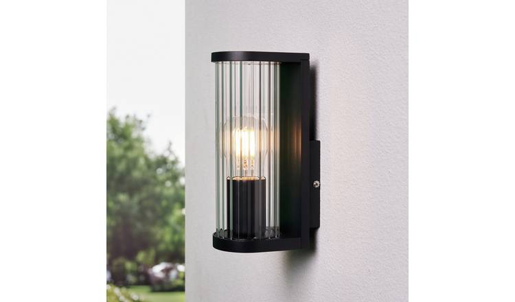 Zink ASH IP44 Black Ribbed Glass Outdoor Wall Light