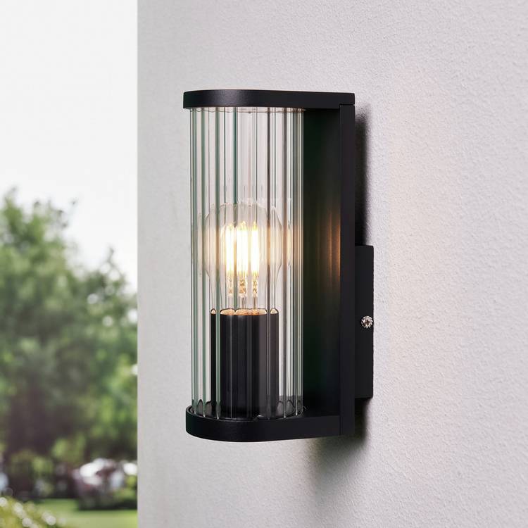 Zink ASH IP44 Black Ribbed Glass Outdoor Wall Light 0
