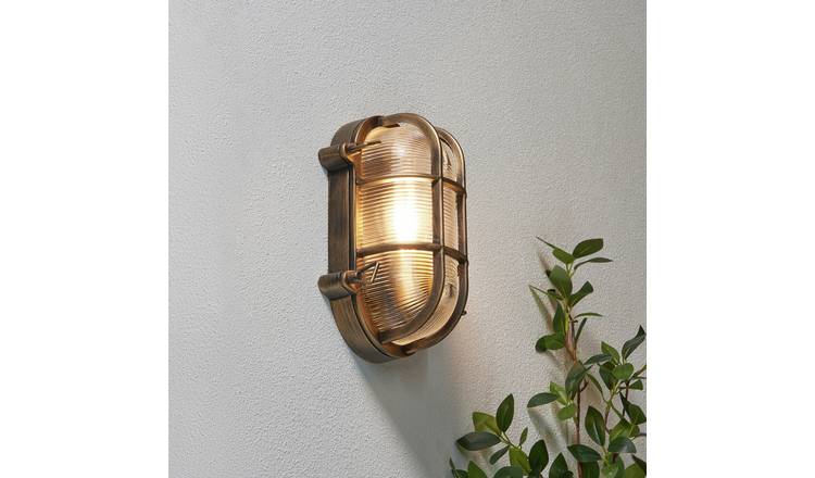 Zink CLAY IP44 Gold Oval Caged Outdoor Bulkhead