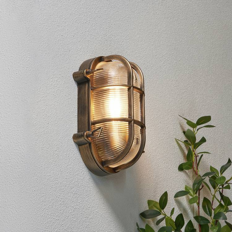 Zink CLAY IP44 Gold Oval Caged Outdoor Bulkhead 0