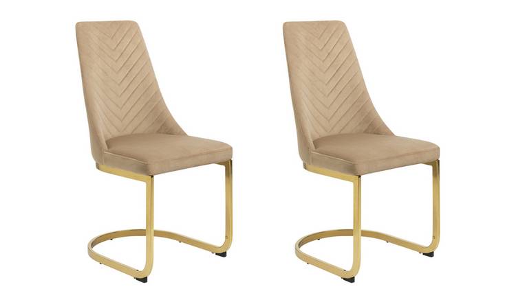 Argos Home Sybil Pair of Velvet Dining Chairs - Beige