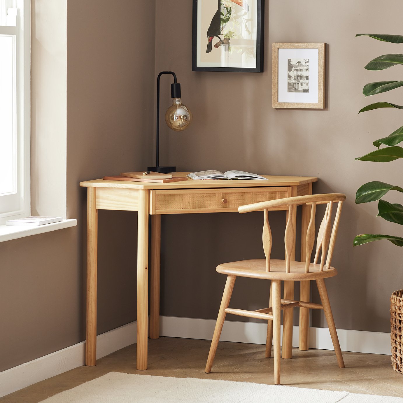  Simone 1 Drawer Corner Office Desk - Natural
