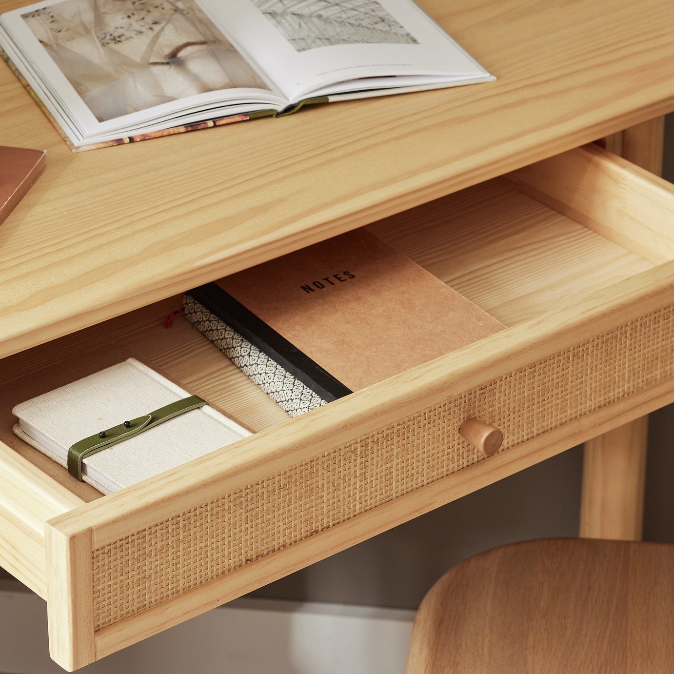  Simone 1 Drawer Corner Office Desk - Natural 3