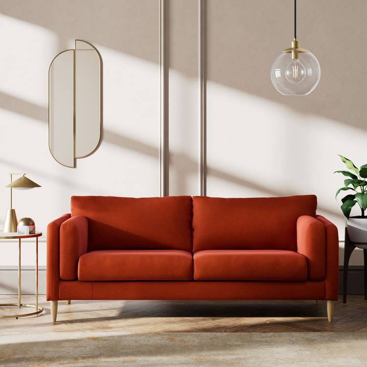 Habitat Newington Velvet 3 Seater Sofa - Orange - Ash Leg 0