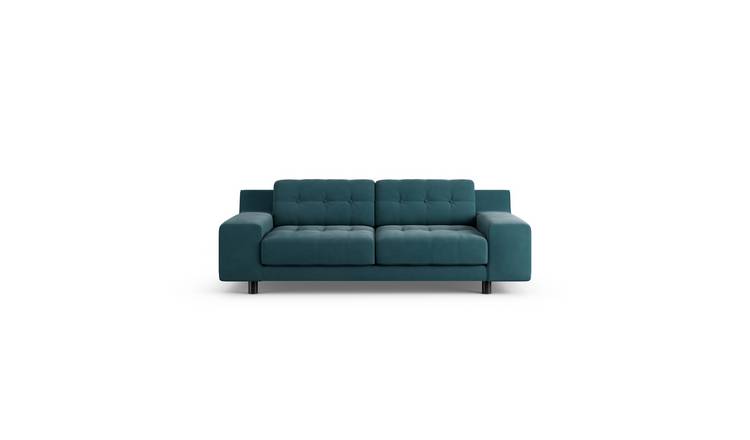 Habitat Hendricks Fabric 3 Seater Sofa - Teal - Black Leg