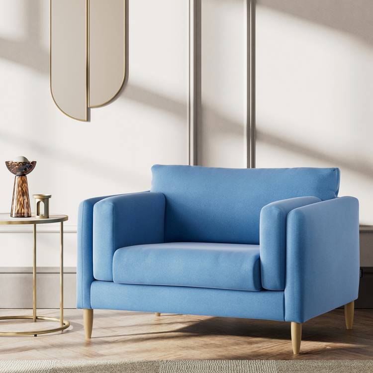 Habitat Newington Velvet Cuddle Chair - Sky Blue - Ash Leg 0