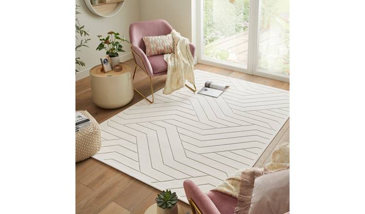 Mega Flooring White Modern Abstract Rug - 80 x 150cm