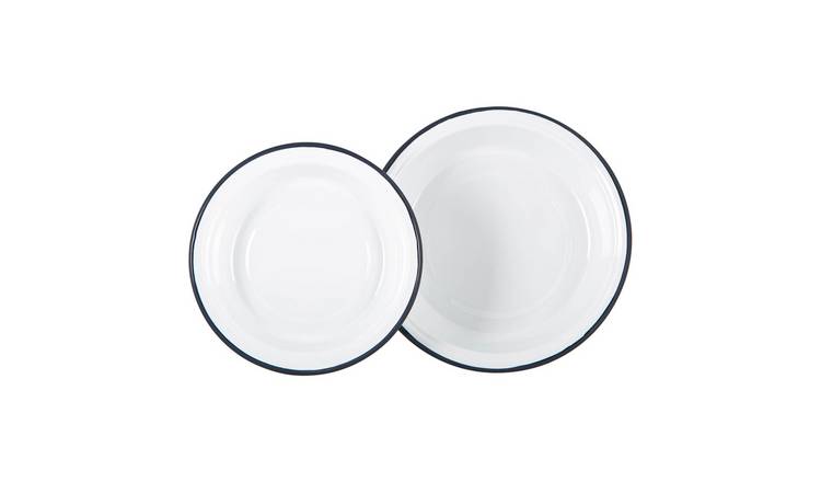 Argon Tableware 2 Piece White Enamel Deep Bowls Set - Navy