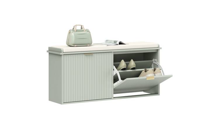HOMCOM Shoe Bench with Padded Seat Cushion and 2 Flip-Drawer - Green