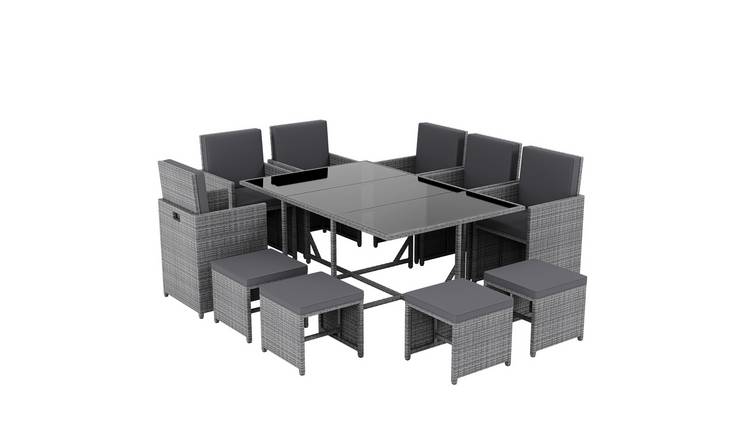 Garden Vida Cuba 10 Seater Rattan Dining Set with Cushions - Grey