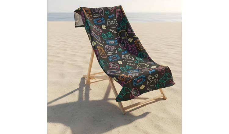 OHS Gaming Print Microfibre Beach Towel - Black