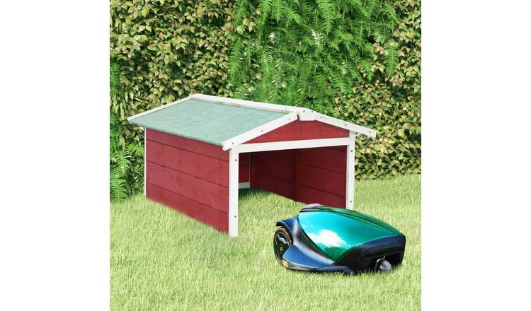 Walplus Wood Robotic Lawn Mower Garage and Firwood - Red and White - 72x87x50 cm
