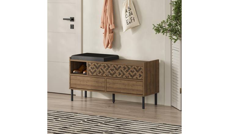 Decortie Heaton Particleboard Storage Bench - Dark Oak