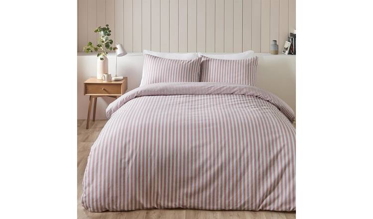 Catherine Lansfield Brushed Stripe Duvet Cover Set - Super King - Blush Pink