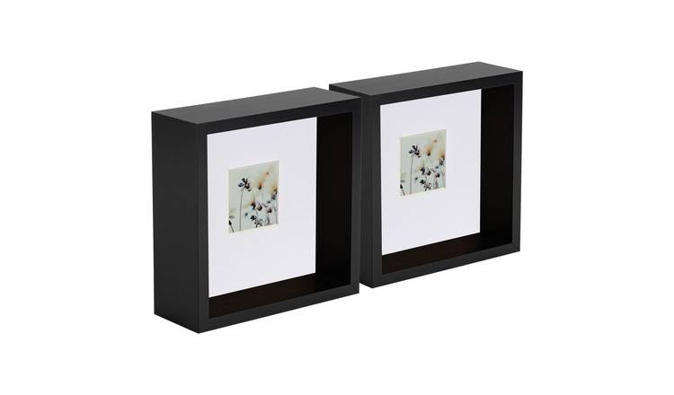 Nicola Spring 3D Deep Box Photo Frames - 6 x 6" with Mount - Set of 2 - Black