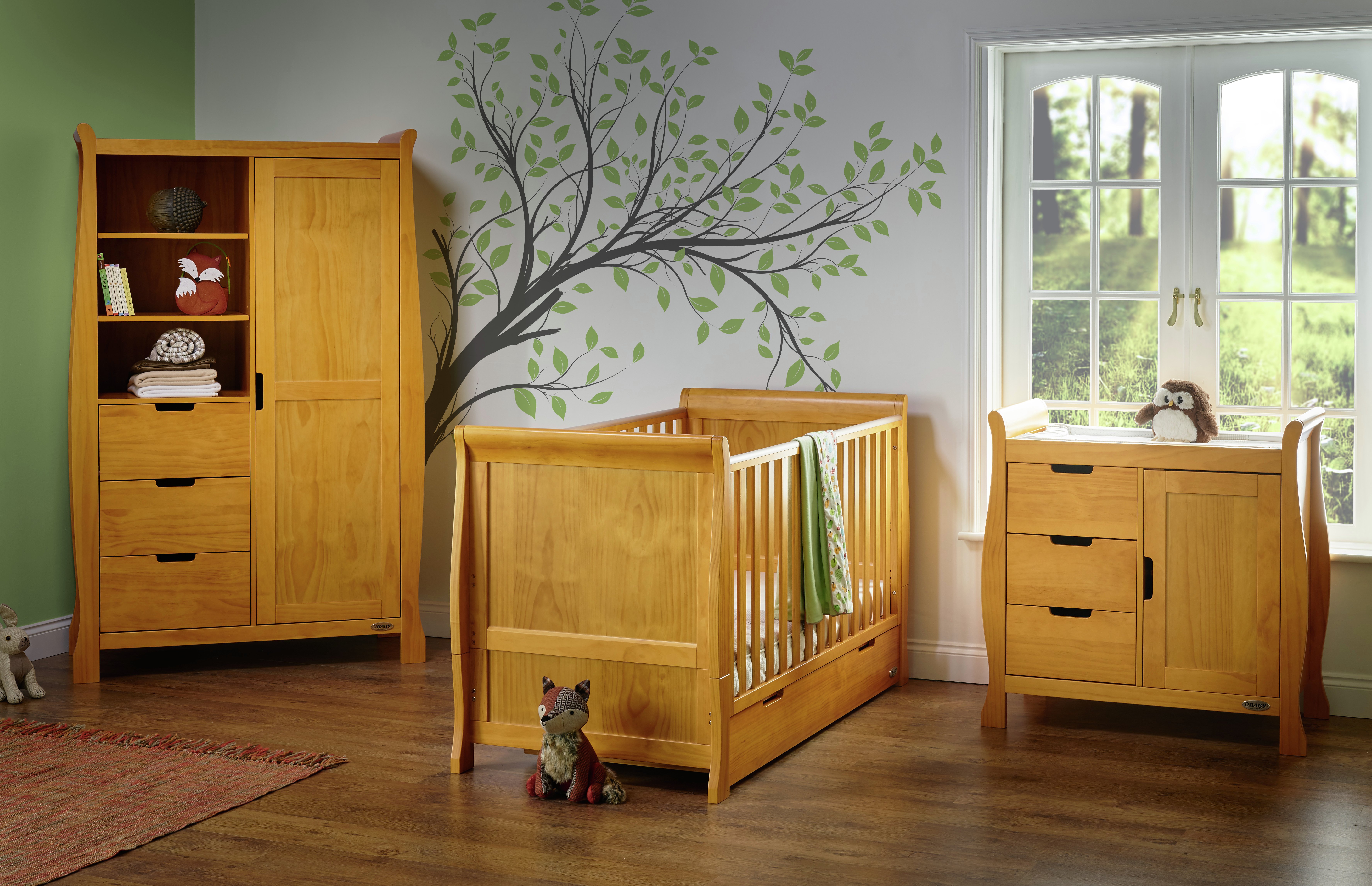 Obaby Stamford Sleigh 3 Piece Room Set - Country Pine