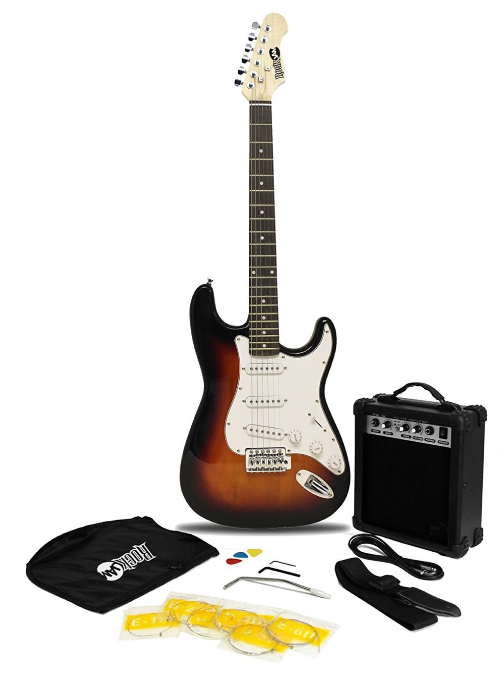 RockJam Full Size Electric Guitar Kit with Amp - Sunburst