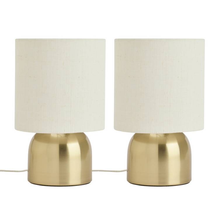 Argos Home Pair of Touch Table Lamps - Natural and Brass 0
