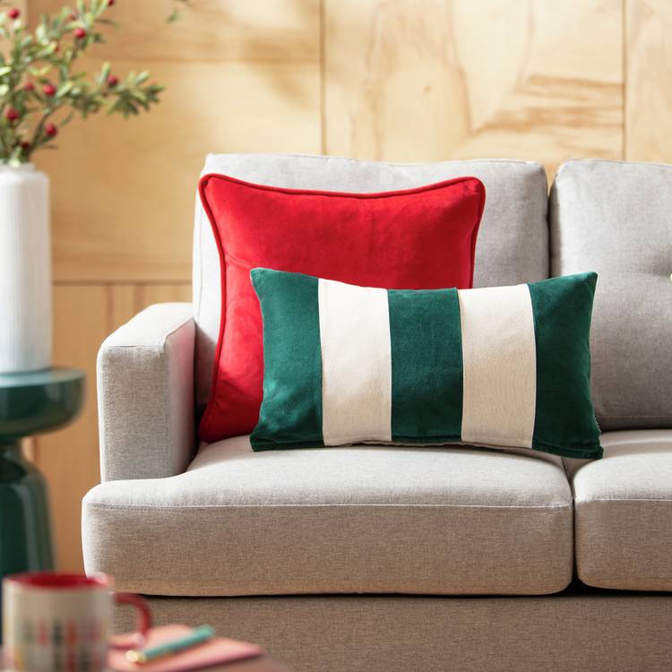 Habitat Cotton Velvet Stripe Cushion - Teal - 50x30cm 0