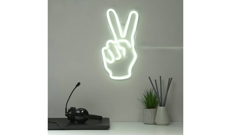 Searchlight Neon Effect Peace Sign Wall Light - White