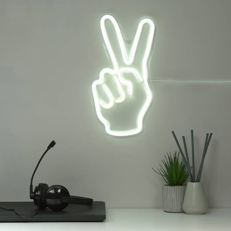 Searchlight Neon Effect Peace Sign Wall Light - White 0
