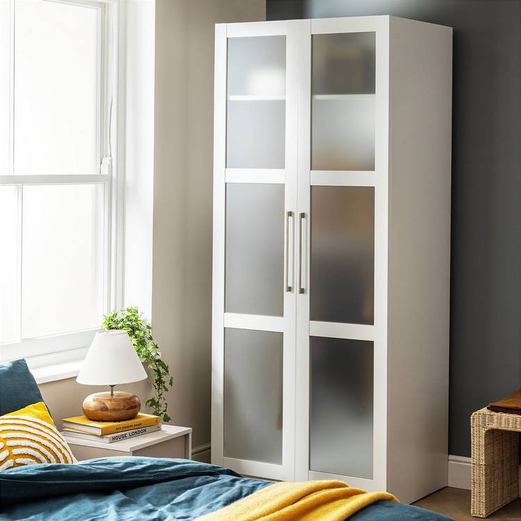 Habitat Hamburg 2 Door Double Glass Wardrobe - White 0