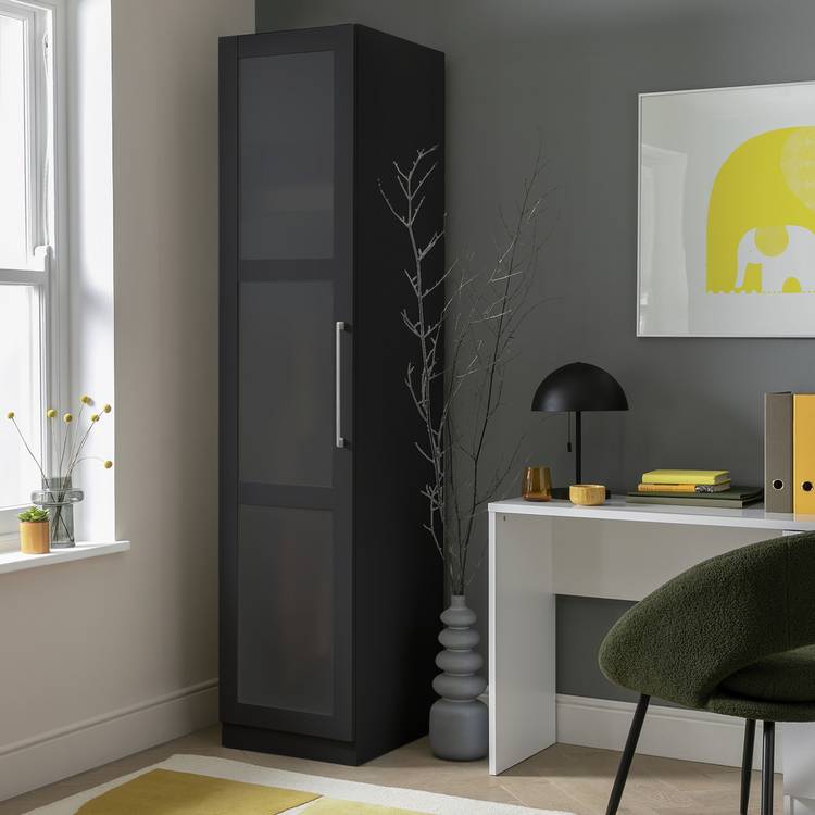 Habitat Hamburg Panelled Glass 1Door Wardrobe-Dark Grey 0