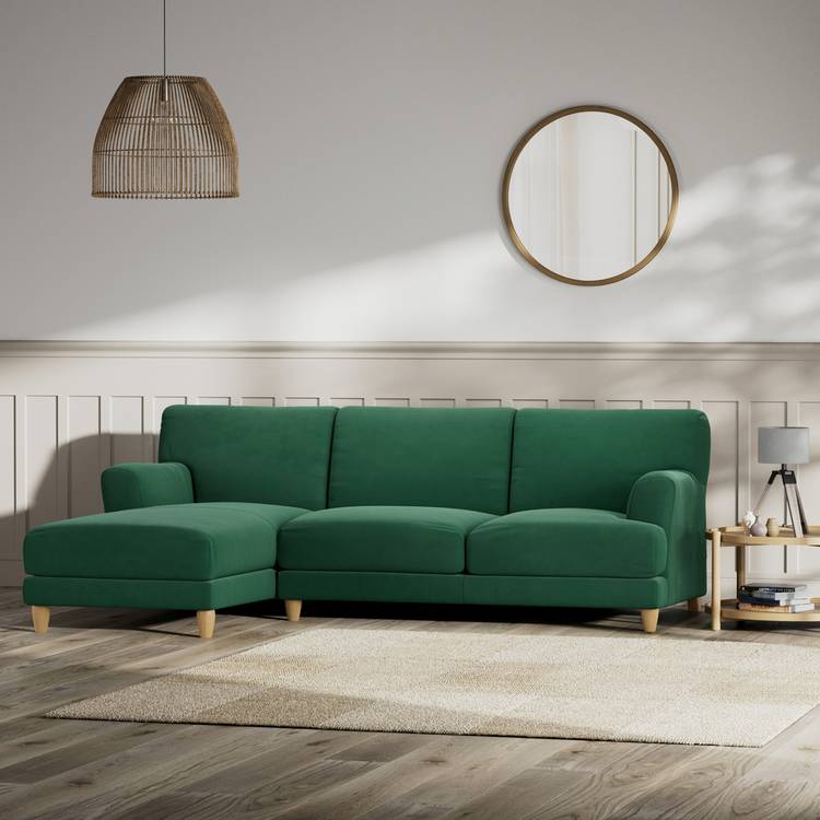 Habitat Askem Fabric Left Hand Corner Sofa- Green - Ash Leg 0