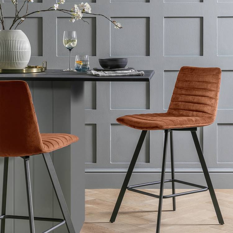 Argos Home Keaton Velvet Counter Bar Stool - Copper 0