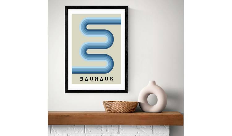 East End Prints Blue Stripes Bauhaus Black Frame Print - A2