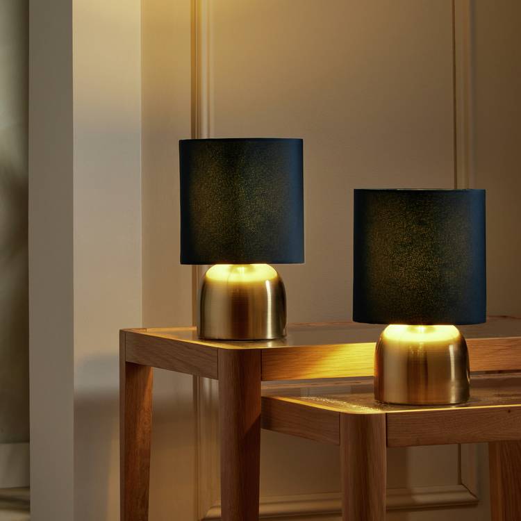 Argos Home Pair of Touch Table Lamps - Navy and Brass 0