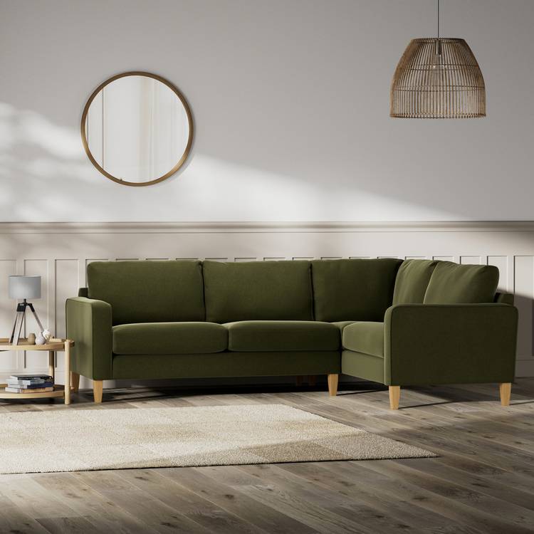 Habitat Flint Velvet Right Hand Corner Sofa - Moss Green 0