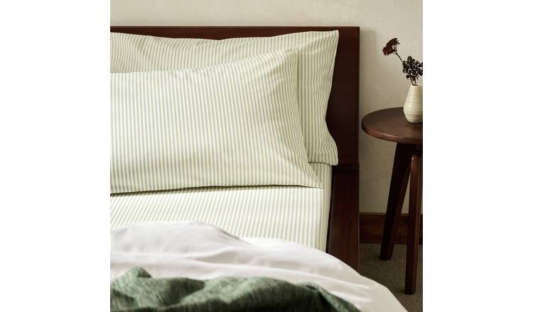 Habitat Stripe Printed Standard Pillowcase Pair - Green