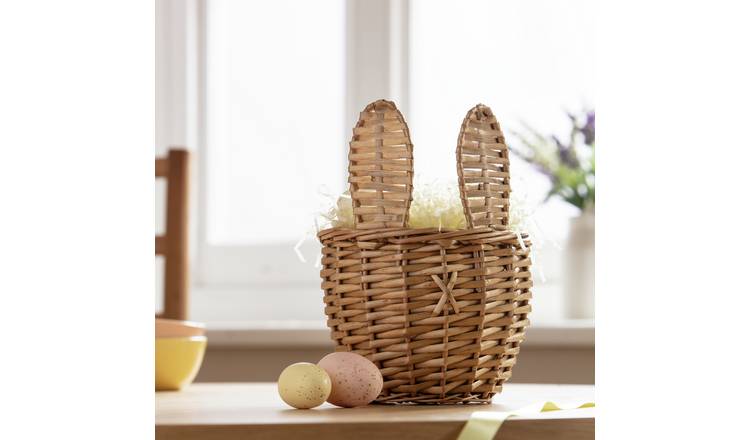 Home Wicker Bunny Gift Basket Easter Decoration