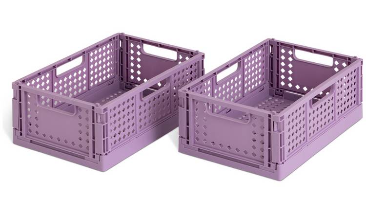 Habitat 2 x 4L Medium Plastic Storage Folding Crates - Mauve