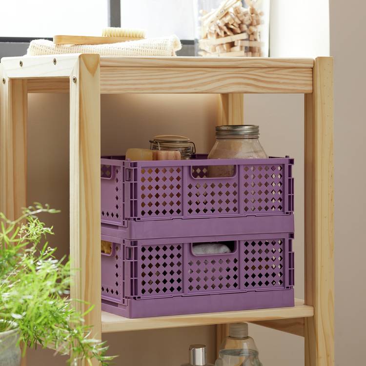 Habitat 2 x 4L Medium Plastic Storage Folding Crates - Mauve 0