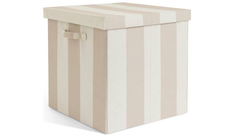 Habitat 40cm Fabric Storage Box with Lid - Natural Stripe