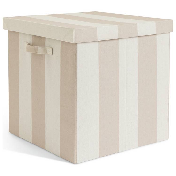 Habitat 40cm Fabric Storage Box with Lid - Natural Stripe 0