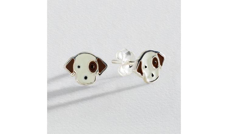 Revere Sterling Silver Puppy Enamel Stud Earrings