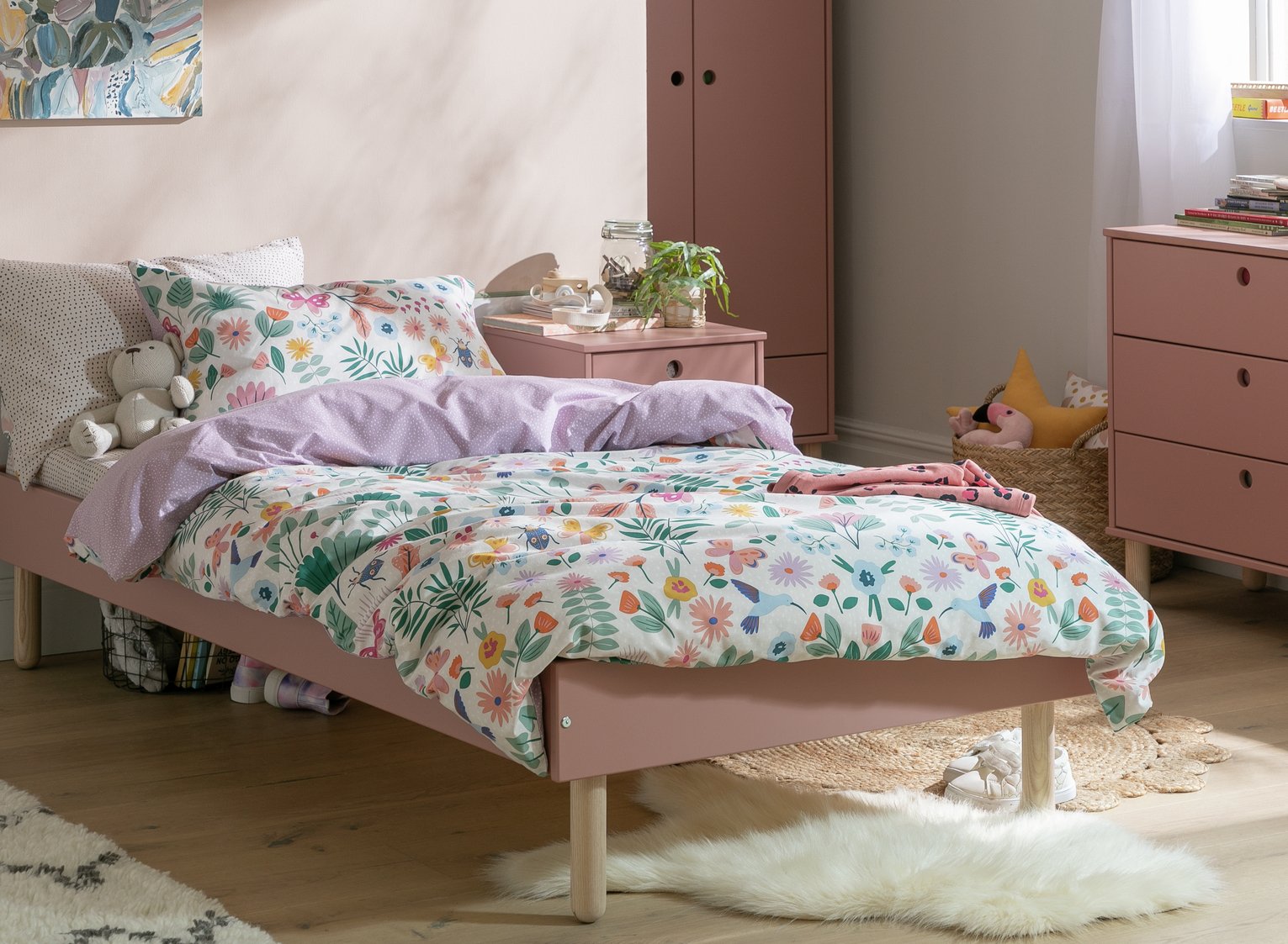 Habitat Eden Single Platform Bed With Mattress - Pink