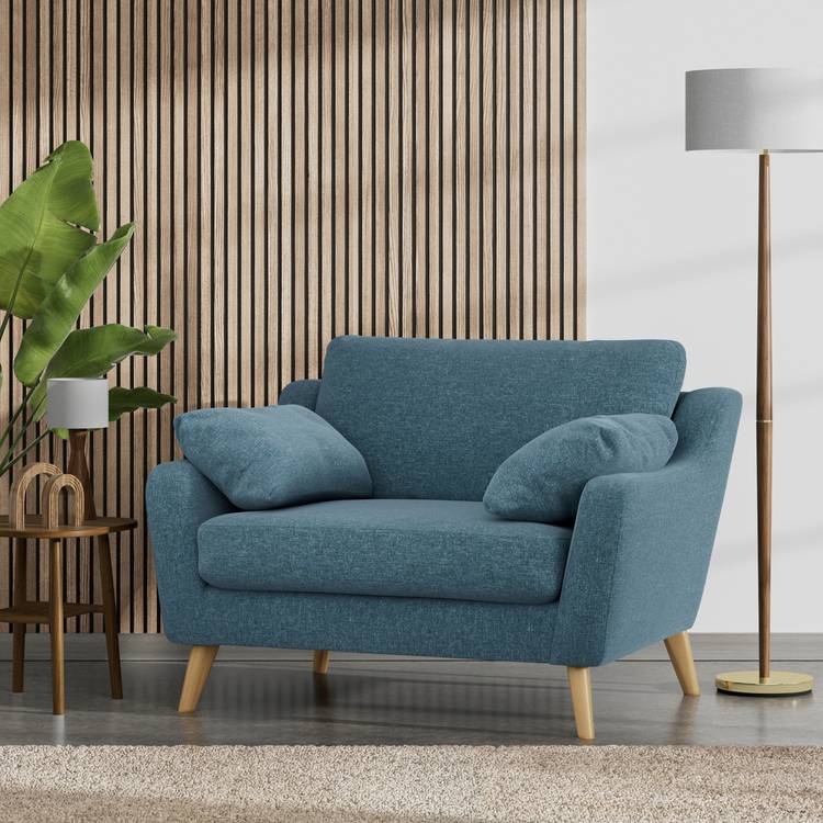 Habitat Ivor Fabric Cuddle Chair - Blue - Ash Leg 0