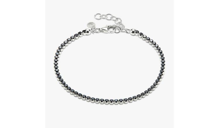 Revere Sterling Silver Black Cubic Zirconia Chain Bracelet 