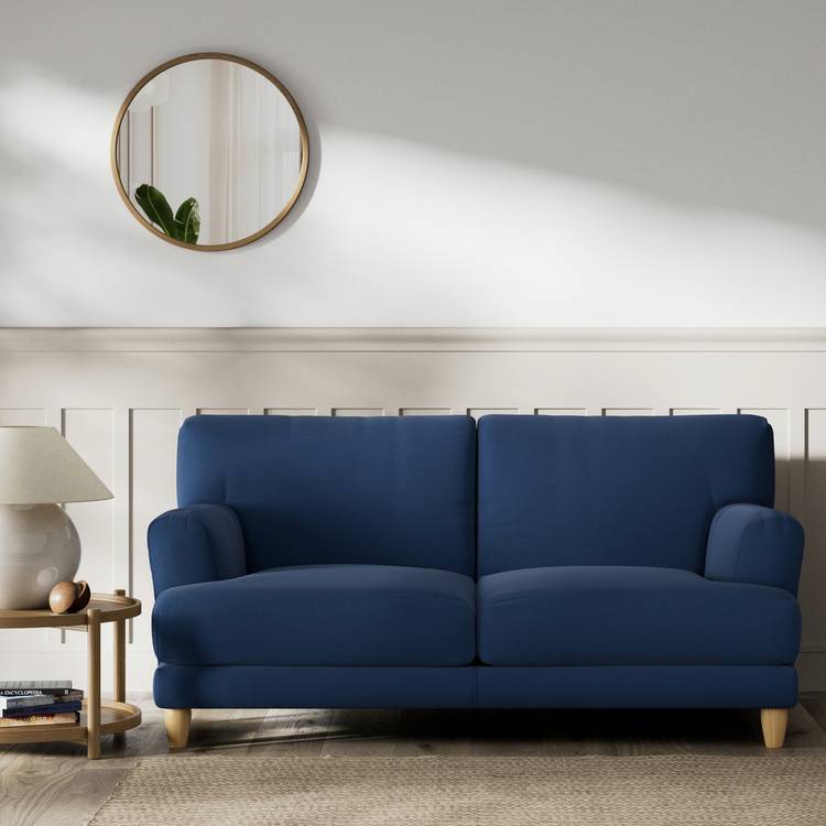 Habitat Askem Fabric 2 Seater Sofa - Navy Blue - Ash Leg 0