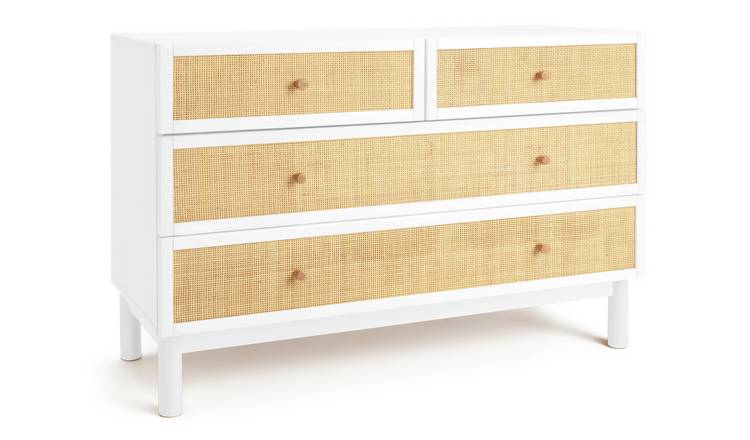 Habitat Simone Wide Rattan 4 Drawer Chest - White & Oak