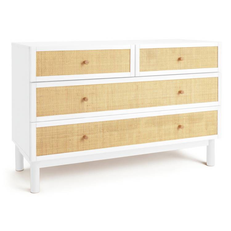 Habitat Simone Wide Rattan 4 Drawer Chest - White & Oak 0