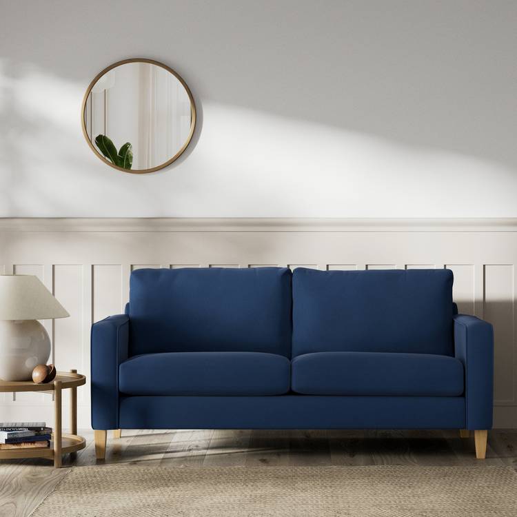 Habitat Flint Fabric 3 Seater Sofa - Navy - Ash Leg 0