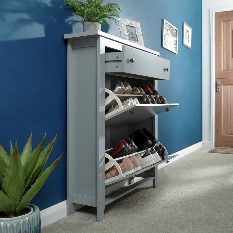 Deluxe Two Tier Shoe Cabinet - Grey 0