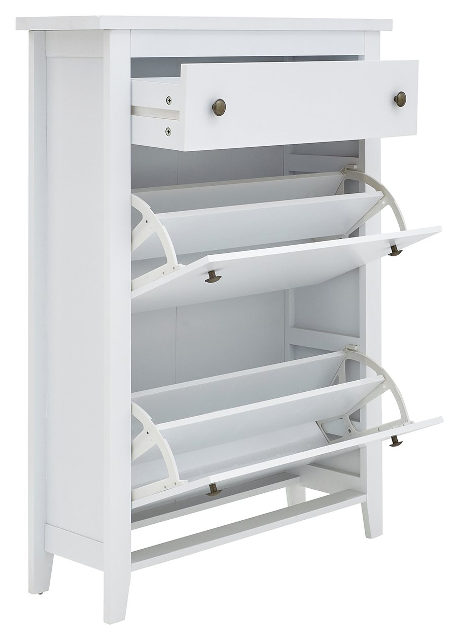 Deluxe Two Tier Shoe Cabinet - White